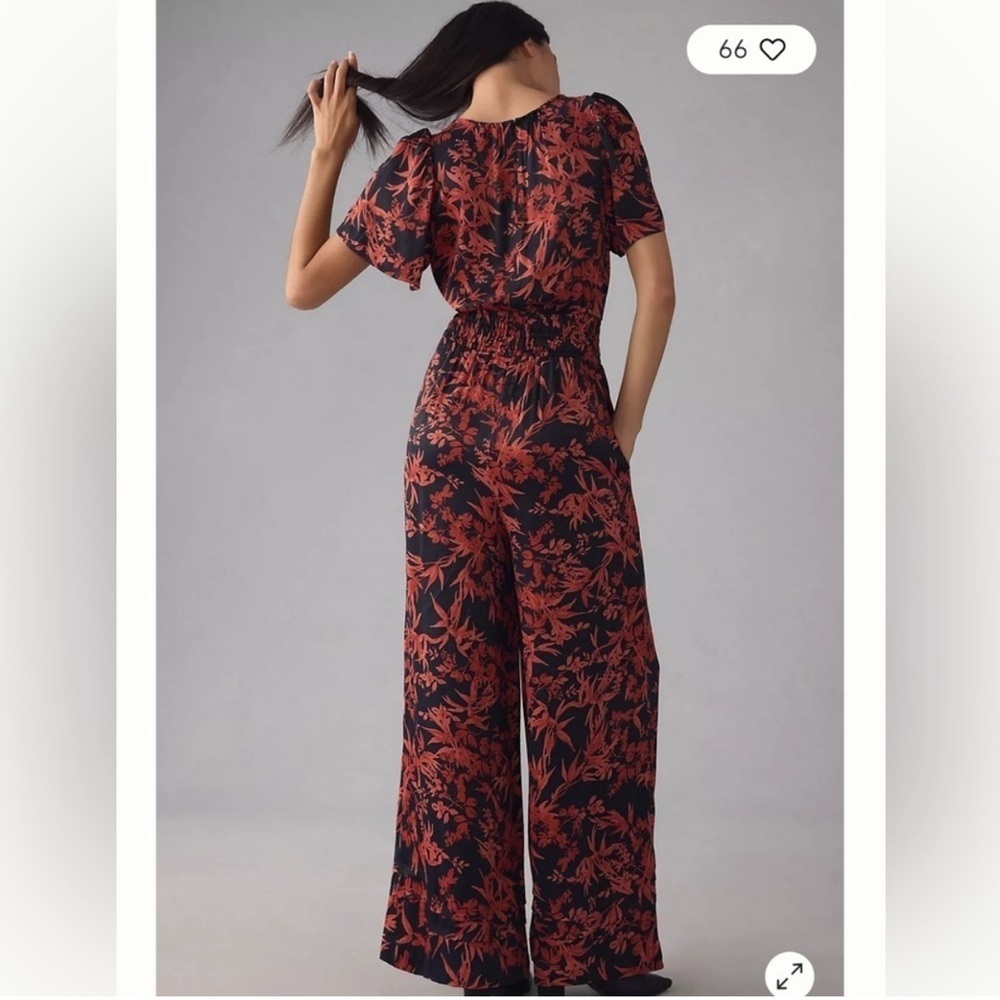 Anthropologie The Somerset Floral Jumpsuit Satin Red Small Wedding Festival Chic - Picture 2 of 15